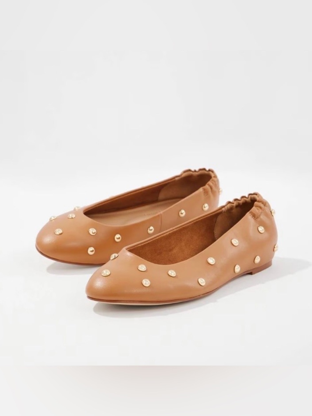 White House Black Market Tan Ballet Flats with Gold Studs Size 10